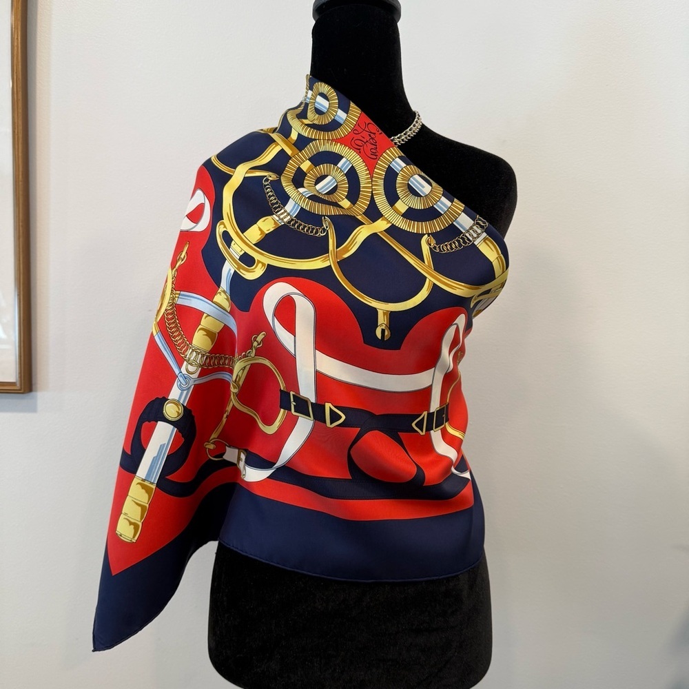 Authentic Hermes Red and Gold Silk Scarf - Picture 6 of 10